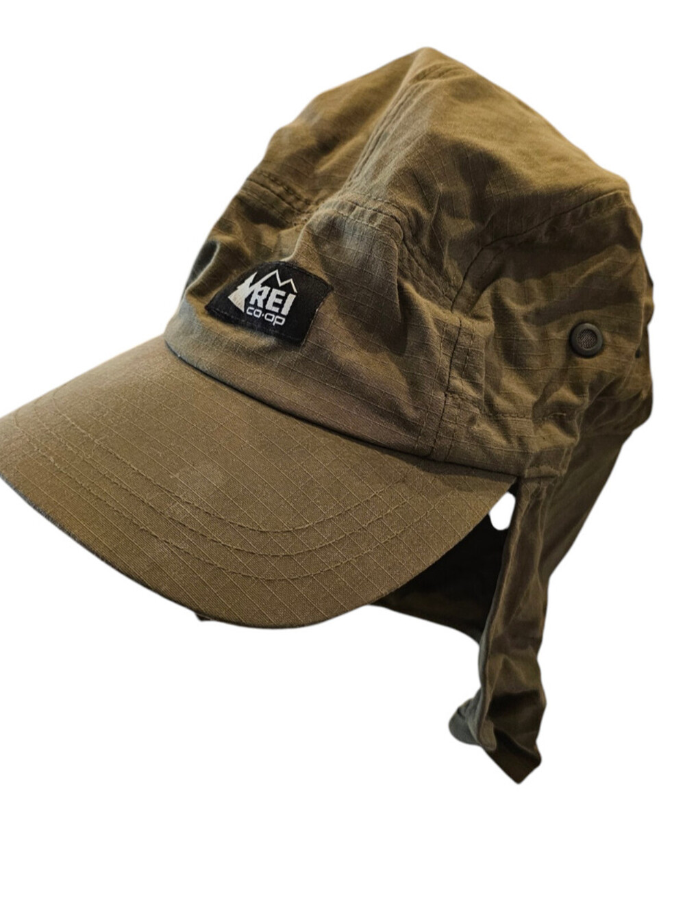 Olive-green REI Co-op sun shade 2-way cap w/ fold-away neck flap Hiking